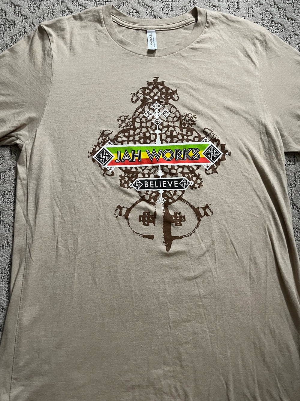 🎸 '23 Jah Works Band Original Logo Believe Album Unworn Soft Cream Reggae Tee